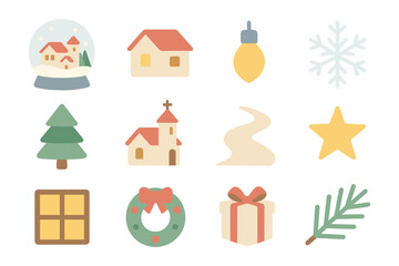 Minimalist christmas icons set: winter, holiday, and festive decorations