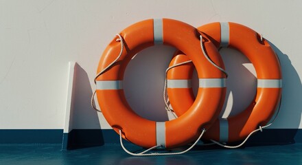 A vibrant life preserver, an essential piece of safety gear, stands ready on a vessel's deck, offering crucial protection at sea ,red ,ship ,maritime