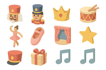 Nutcracker ballet icons: flat design collection of theatre and dance elements