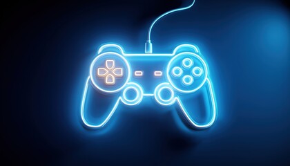 Neon Game Controller: The Ultimate Gaming Experience With A Vibrant Joystick For Game Console On Blue Background