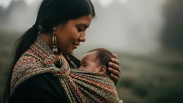 Serene mother and child embrace, highlighting bond of motherhood and tenderness, creating touching moment. Tender mother and child share peaceful bond, symbolizing love, care, and close relationship.