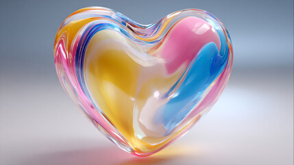 A 3D rainbow heart icon with vibrant colors and smooth surfaces, designed as a playful, glossy digital element perfect for UI, graphics, or modern visual design.