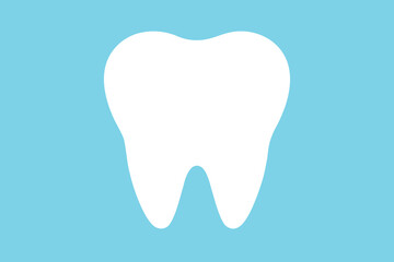 Stylized White Tooth Icon on Blue Background For Dental Health, Hygiene, And Medical Use