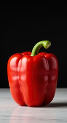 A vibrant red bell pepper showcasing its glossy skin and crisp texture, ready for culinary use or healthy snacking. Fresh garden produce ,sweet ,kitchen ingredient ,fresh