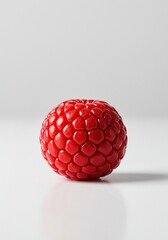 A vibrant red berry, glistening and isolated, sits centrally on a pristine white surface, highlighting its natural beauty and simple form ,miniature ,clean ,gourmet