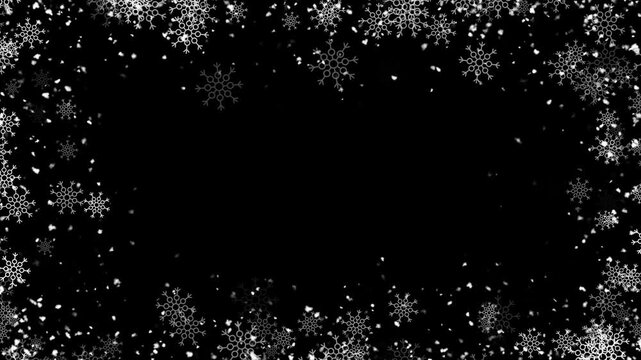 Winter Background with Frosty Snowflake Border | Christmas Frame Animation. Frozen Snowflake Border Winter Background | Cold Season Template. Frosty Winter Frame with Snowflakes | Holiday Greeting. 