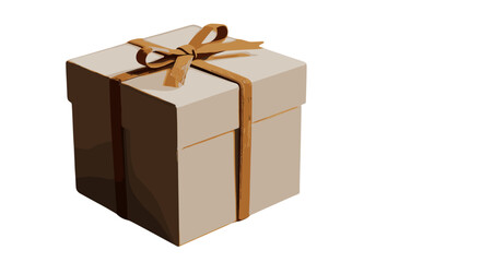 Elegant beige gift box with a golden ribbon and bow, isolated on a black background, symbolizing surprise, celebration, and special occasions. This versatile image is perfect for holiday promotions