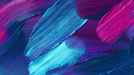 Abstract brushstroke painting in blue and magenta tones
