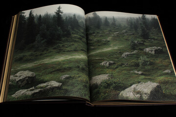 open book with emerging d graphics brings nature and planet ecosystems to life