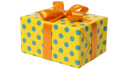 Isolated Yellow Gift Box with Blue Dots
