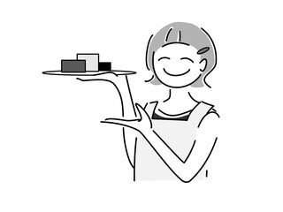 商品の紹介をしている女性の店員さん　png