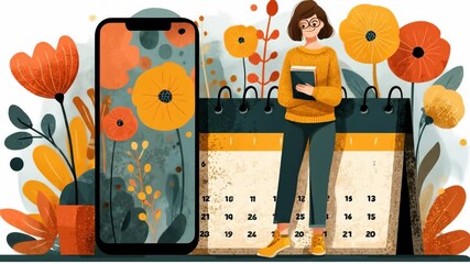 Woman Organizes Schedule with Digital Calendar and Smartphone App for Productivity.
