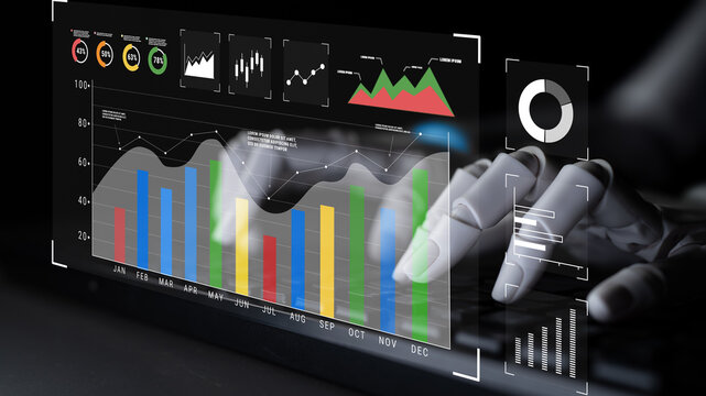 An AI dashboard for business data analysis and performance monitoring. A collection of AI generated charts for strategic company evaluation. Motif