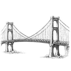 Obraz premium Engraved illustration showcasing a majestic bridge with intricate details and timeless architecture