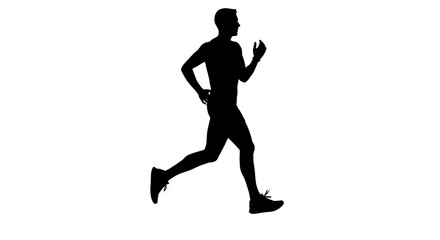 Dynamic outline silhouette of a runner in motion, capturing the essence of athletic form with a focus on posture, knee angle, and arm swing arc, perfect for sports, fitness, and health-related