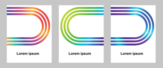 Set of three abstract brochure cover templates Flayer Design with colorful gradient rounded lines and placeholder text.