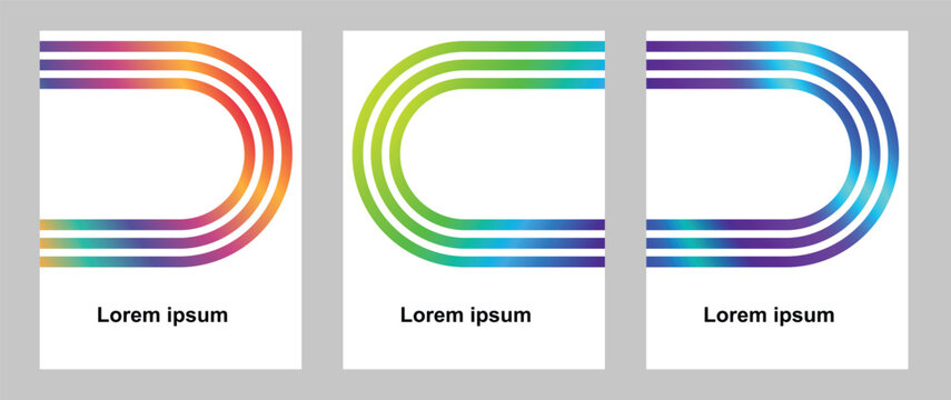 Set of three abstract brochure cover templates Flayer Design with colorful gradient rounded lines and placeholder text.