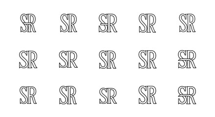 A seamless pattern of the monogram 'SR' in a vintage, textured, white outline style against a solid black background, ideal for branding, graphic design, and decorative elements.