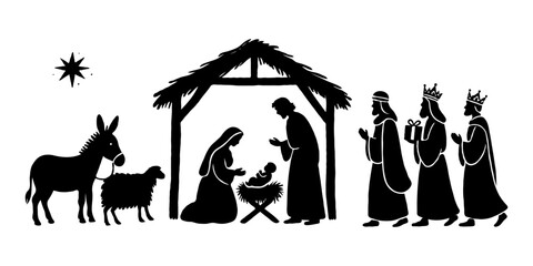 Fototapeta premium Two flying angel illustrations in classic ink style, one as silhouette in black square, another detailed on white background, symbolizing peace