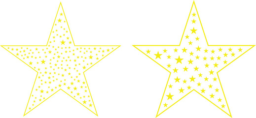 Two yellow star shapes filled with smaller yellow stars on a white background isolated image