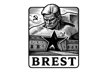 Engraved illustration showcasing historical monument and architecture in Brest, capturing a moment of strength and heritage