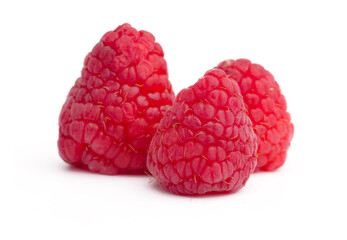 fresh raspberries on white background