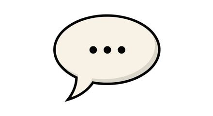 A minimalist, vector graphic of a speech bubble with three black dots, symbolizing thinking, conversation, or an ellipsis, presented in a clean line art style with an editable stroke on a white