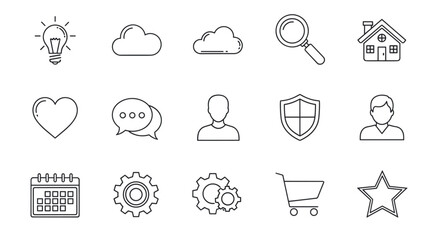 Thin line icon set, vector cartoon illustration with a white background, ordered set, try to avoid text, ordered line icon set on white background, thin line icons for web and mobile applications