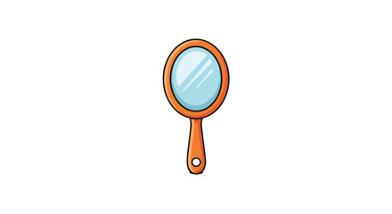 Charming cartoon hand mirror with an orange frame and a reflective blue surface, perfect for skincare, beauty, and personal care themes. This vector illustration is ideal for web, books, cards, and