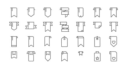 A curated collection of minimalistic linear bookmark icons, perfect for web design, graphic design, app interfaces, banners, social media, and card designs. This set features a variety of clean