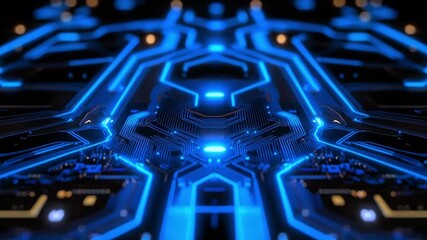 Futuristic Blue Circuit Board Background - Digital Data Flow AI Technology Abstract - Powered by Adobe
