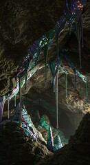 Abstract rock formation with colorful mineral deposits natural cave setting