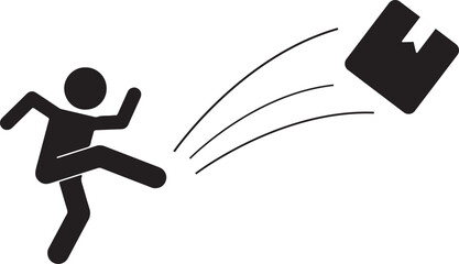 A pictogram of a person kicking a box away