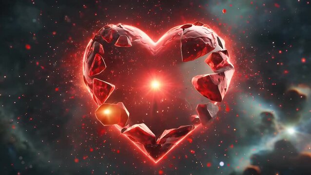 Dynamic Representation of a Celestial Body in the Form of a Crimson Heart Symbol Experiencing a Powerful and Energetic Detonation or Supernova