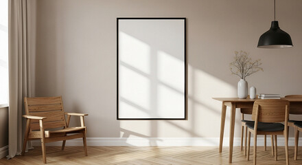 Vertical Black-Framed Poster Mockup in Sunlit Scandinavian Interior