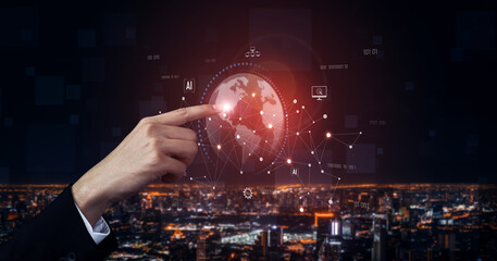 Global AI network showing connection between AI, global, and network elements across the digital world and data infrastructure Vouch