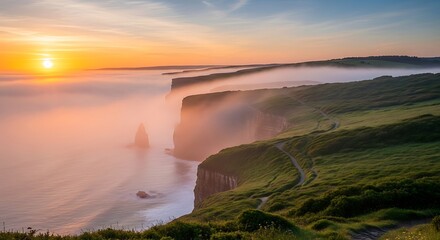 Coastal Cliffs at Sunrise - A Majestic Landscape View.