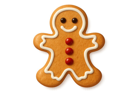 Gingerbread man cookie with icing and candy buttons, inviting holiday treat for christmas celebrations, isolated with transparent background