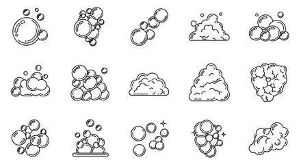 Vivid and dynamic cartoon illustration featuring effervescent bubbles and frothy foam, rendered with an editable stroke for versatile graphic design applications across websites, cards, books, and