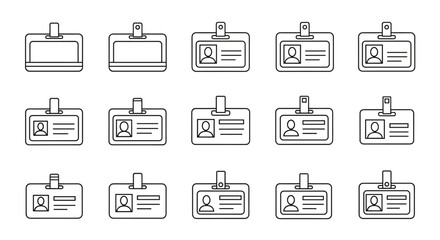 Collection of Employee ID Badge Outline Icons, Editable Stroke, Perfect for Infographics, Articles, Books, Flyers, Banners, Vector Cartoon Illustration with a Clip and Text Lines for Personal