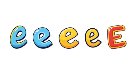 Vivid cartoon illustration of the letter 'E' in multiple colors and styles, including blue, yellow, and red, presented in a clean, ordered line on a black background, perfect for graphic design