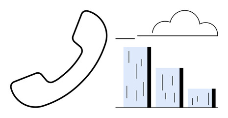 Telephone receiver combined with cloud and bar chart elements. Ideal for communication, cloud computing, technology, business trends, data analysis, growth, virtual interaction. Minimal simple flat