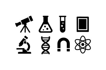 Fototapeta premium Science icons collection: telescope, dna, microscope, and more
