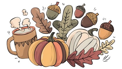 Hand-Drawn Cozy Autumn Clipart Set Vector Illustration