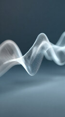 Biometric waveform tracing across translucent screen powder blue to silver gradient futuristic medical technology interface close-up data visualization high-tech healthcare concept