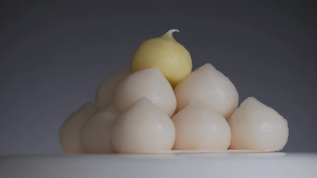 Tokyo, Japan - November 2, 2025: Tsukimi dango or Tsukimi dumplings for the moon festival or Moon viewing rice dumpling