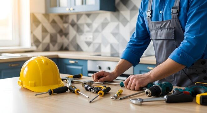 Kitchen Renovation Handyman's Tools Ready for Installation & Home Improvement Project