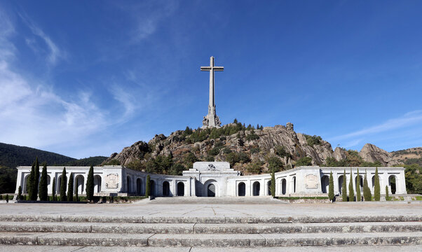 San Lorenzo de El Escorial, Madrid, Spain - Oct 10, 2025: Valle de Cuelgamuros in San Lorenzo de El Escorial. Also known as the Valley of the Fallen, it is a Spanish Civil War memorial site.