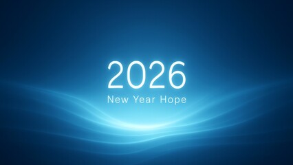 2026 New Year Hope with Glowing Blue Light Waves Background