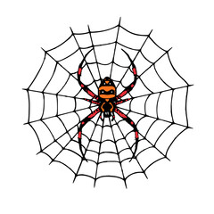 Fototapeta premium Dramatic spider in web illustration, spooky Halloween design element with vector art